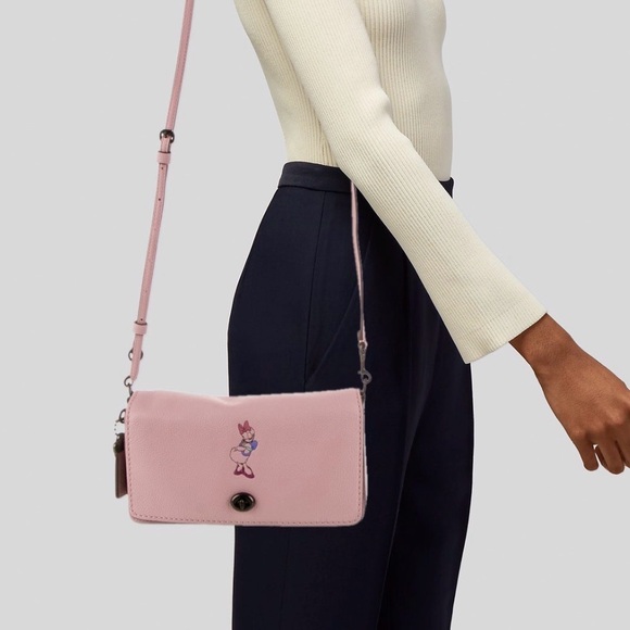 Coach Disney Daisy Duck Motif Dinky Pink Leather Crossbody Bag NEW Duster Includ - Picture 2 of 16